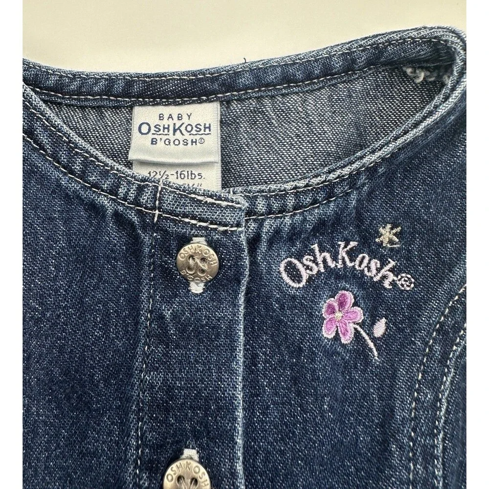 Vintage OshKosh Baby Bgosh One Piece Jean Romper Purple Spring Flowers 3-6Months